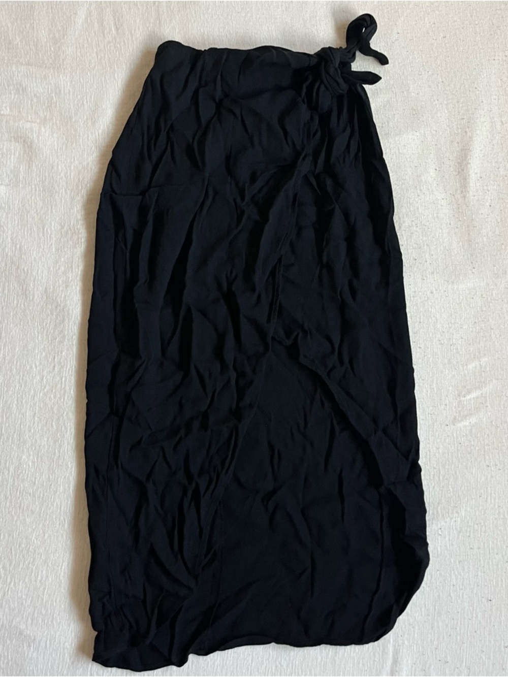 Reformation Black Midi Wrap Skirt with Side Tie Detail